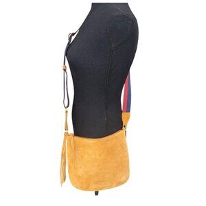 Margo Genuine Camel Suede Crossbody Bag Red Blue Strap Boho Hippie Cottage Core